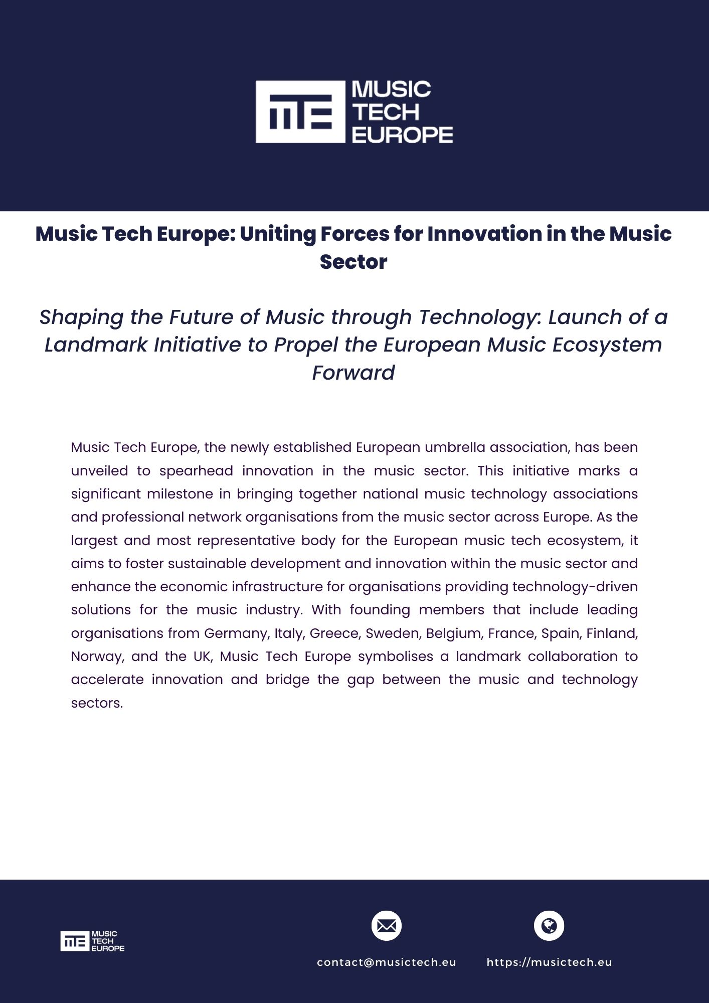 Press Release Music Tech Europe 1